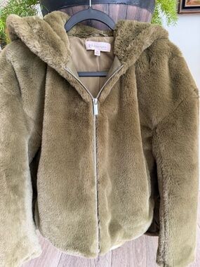 Philosophy Olive Green Faux Fur Hooded Jacket